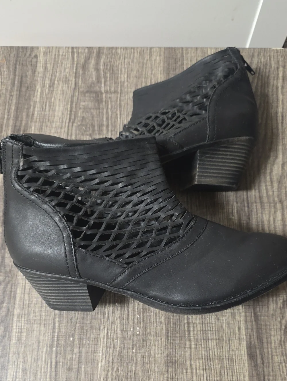 Sugar Black Woven Cutout Ankle Booties Size 9